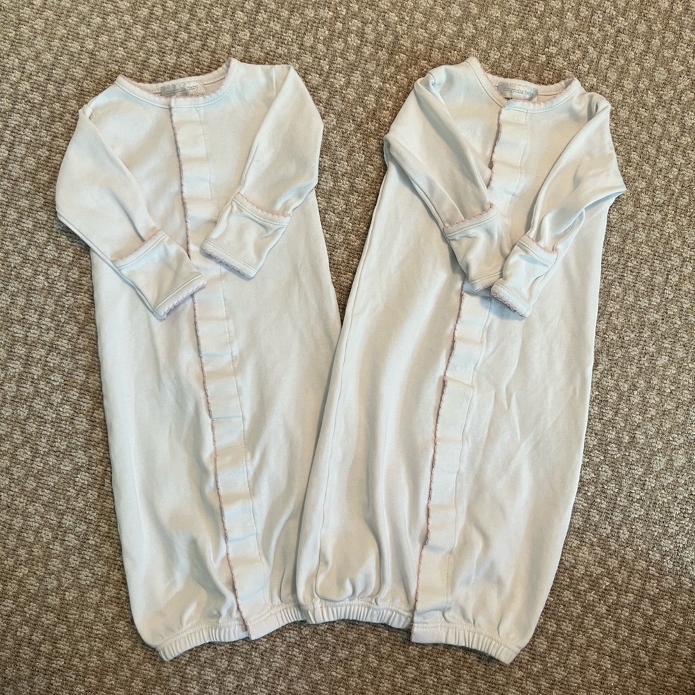 Pair of Magnolia Baby converter gowns white with pink trim - size S
